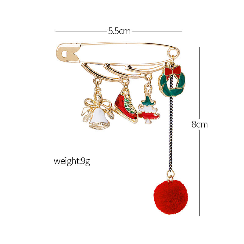 Pom Pom Charm Safety Pin Brooch - Red-1