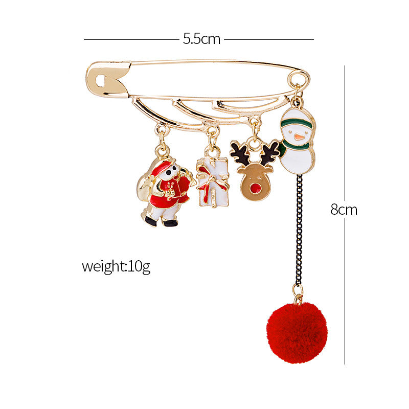 Pom Pom Charm Safety Pin Brooch - Red-2