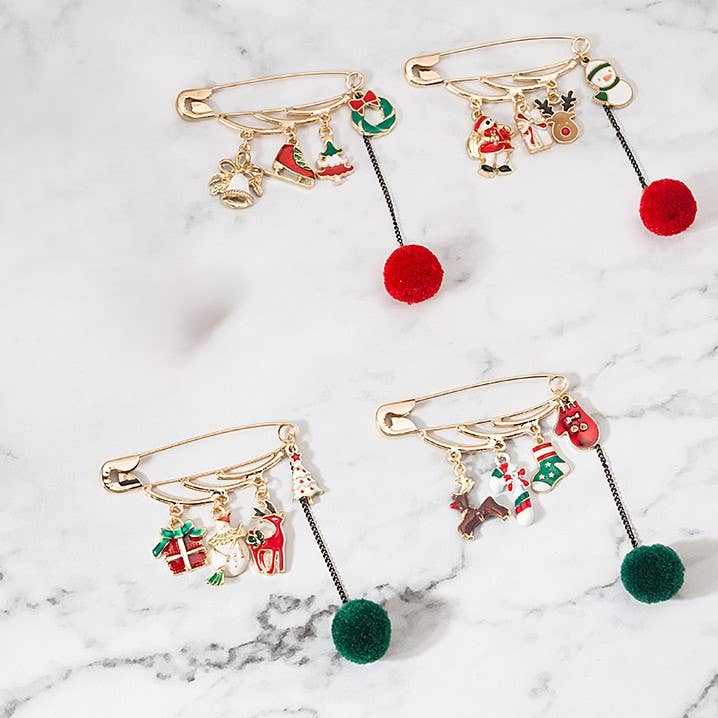 Pom Pom Charm Safety Pin Brooch