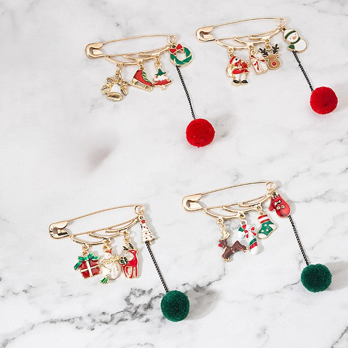 Pom Pom Charm Safety Pin Brooch - view 1