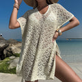 Pointelle Knit Slit Beach Cover Up - Apricot