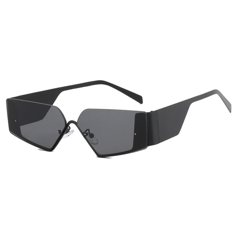 Y2K Rimless Wrap Shield Sunglasses - Black