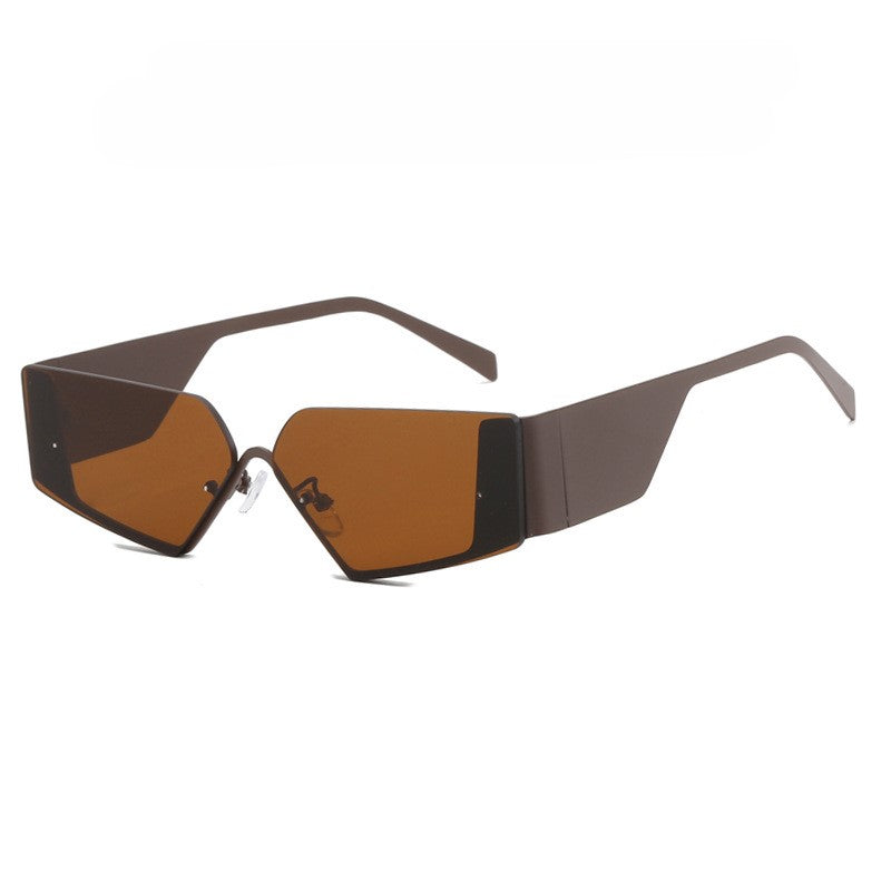 Y2K Rimless Wrap Shield Sunglasses - Coffee