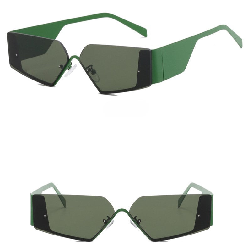 Y2K Rimless Wrap Shield Sunglasses - Green