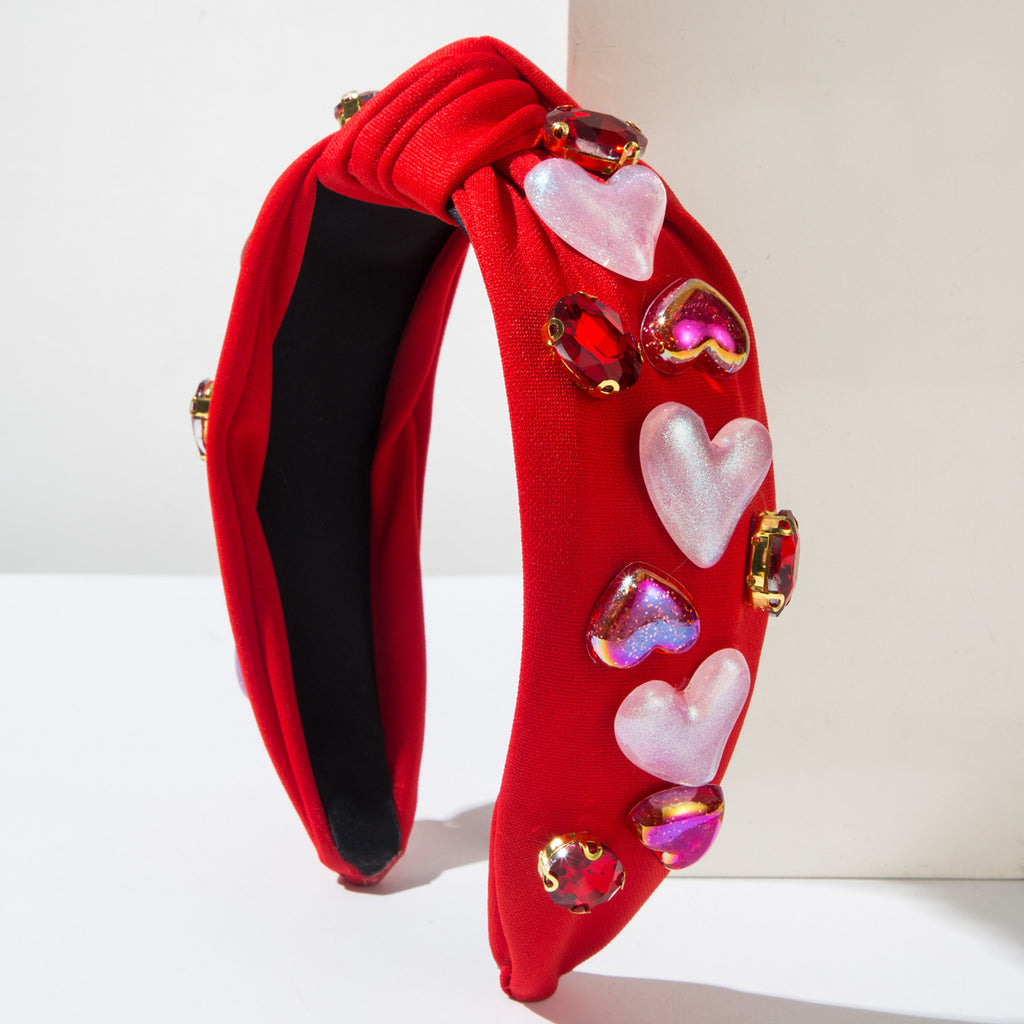 Jewel Gem Resin Heart Knot Headband - Red