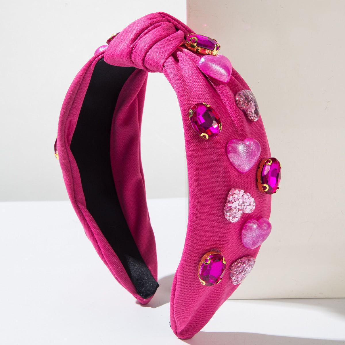 Jewel Gem Resin Heart Knot Headband - Rouge