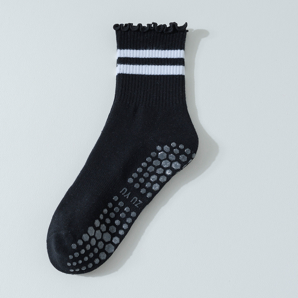 Lettuce Trim Striped Non Slip Grip Socks - Black