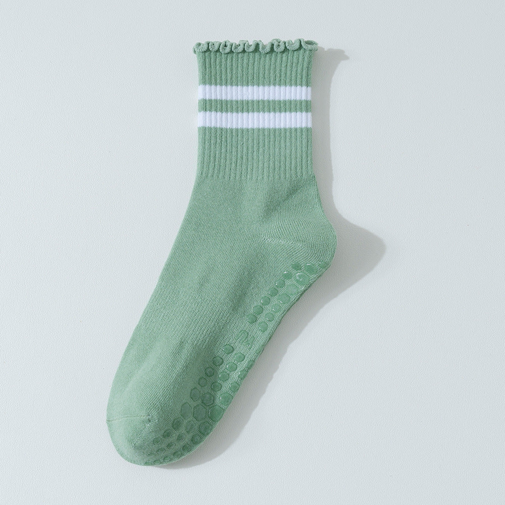 Lettuce Trim Striped Non Slip Grip Socks - Green