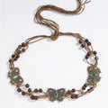 Wooden Bead Cord Waist Chain With Medallions - Blue