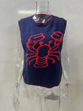 Fruit and Lobster Jacquard Knit Vest - Navyblue