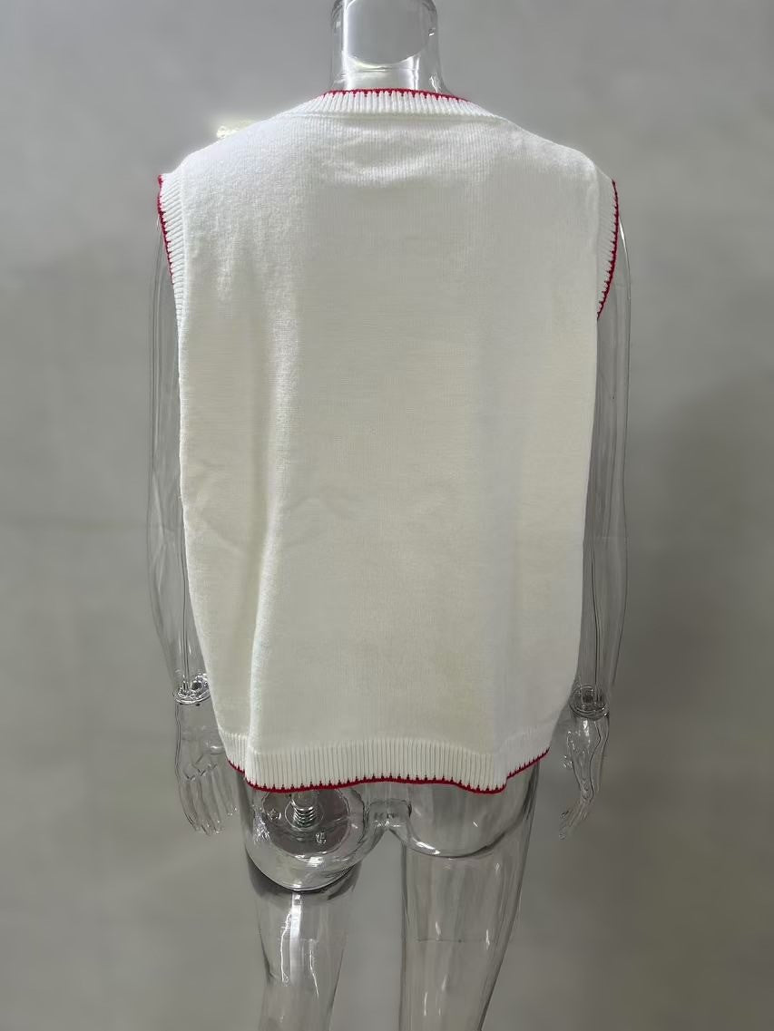 Fruit and Lobster Jacquard Knit Vest - White - 1