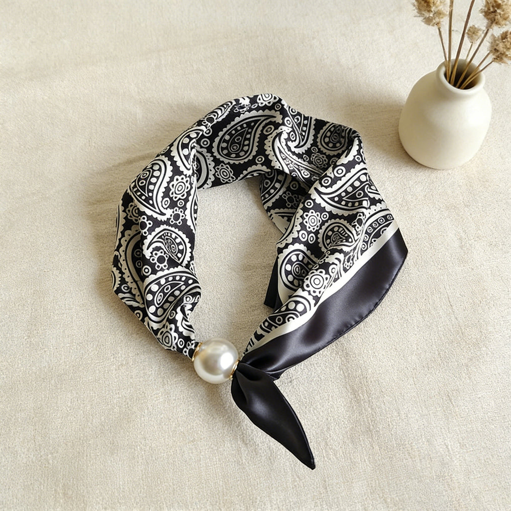 Satin Paisley Print Pearl Slide Neckerchief Scarf - Color_04