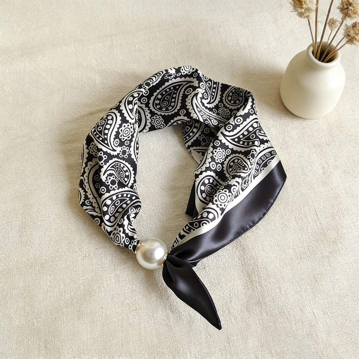 Satin Paisley Print Pearl Slide Neckerchief Scarf - Color_04