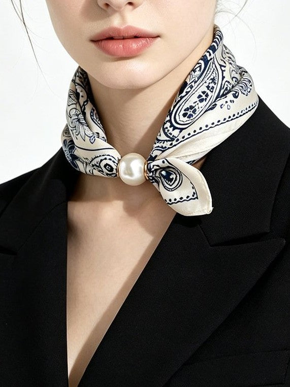 Satin Paisley Print Pearl Slide Neckerchief Scarf - Color_06