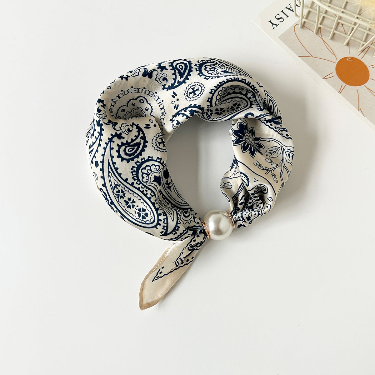 Satin Paisley Print Pearl Slide Neckerchief Scarf - Color_06 - 1