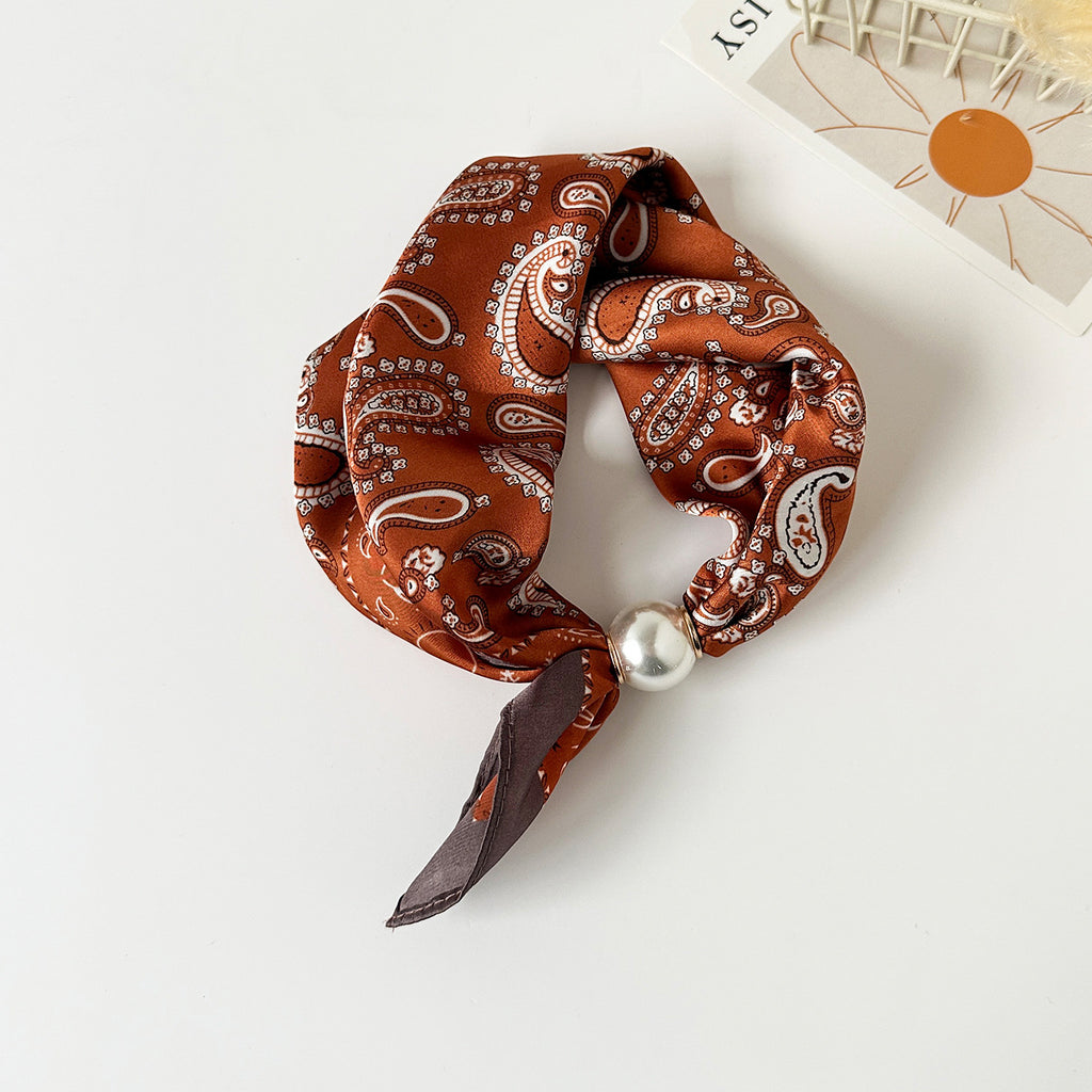 Satin Paisley Print Pearl Slide Neckerchief Scarf - Color_07