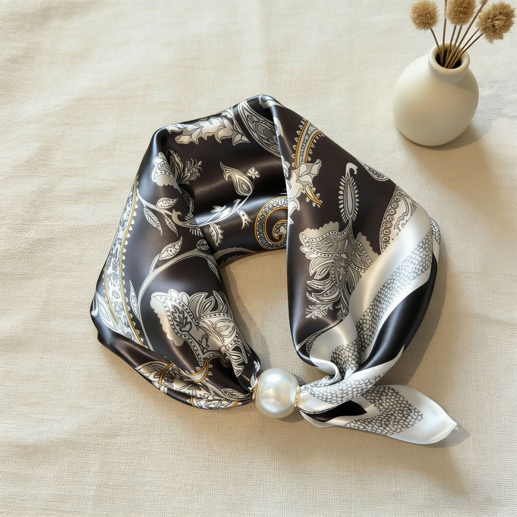 Satin Paisley Print Pearl Slide Neckerchief Scarf - Color_09