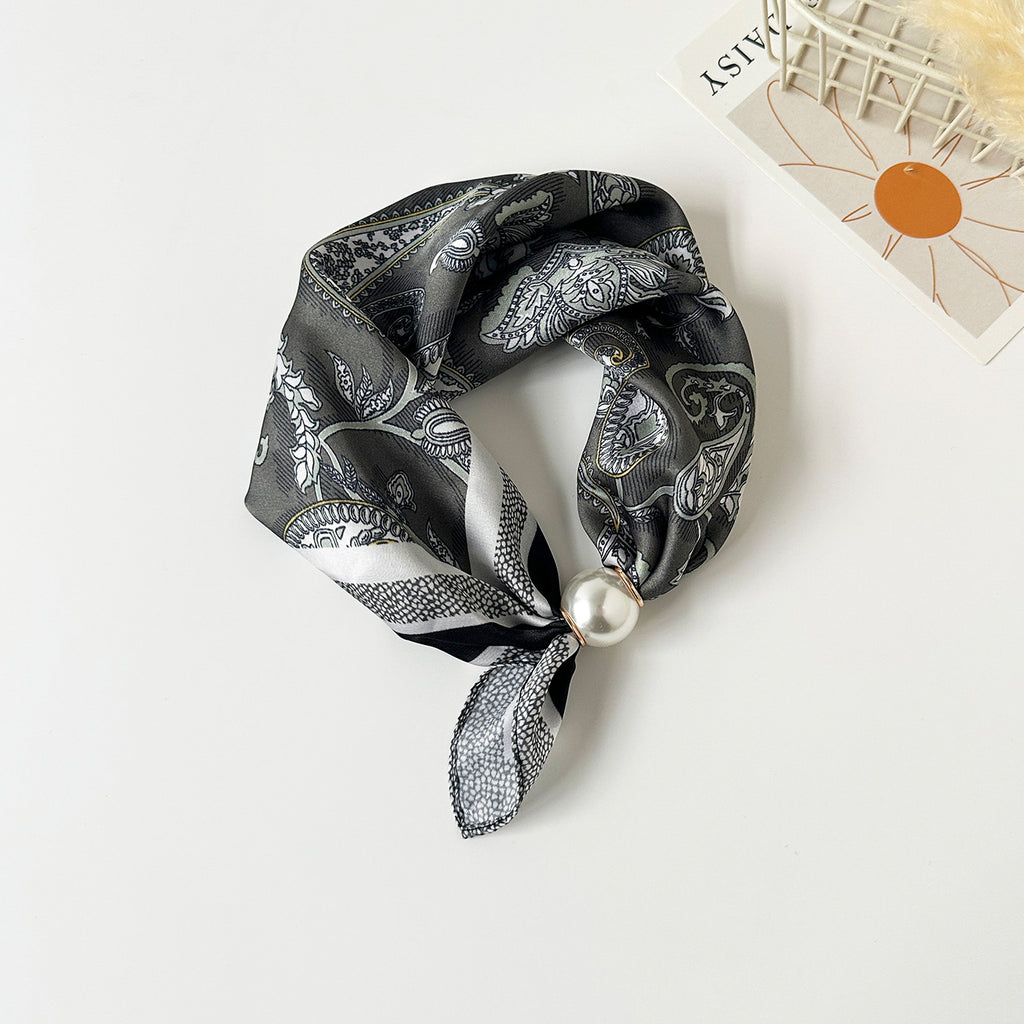 Satin Paisley Print Pearl Slide Neckerchief Scarf - Color_10