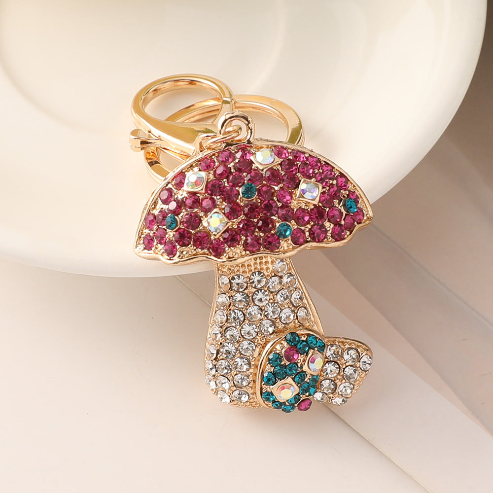 Crystal Mushroom Bag Charm Keychain - Rosered