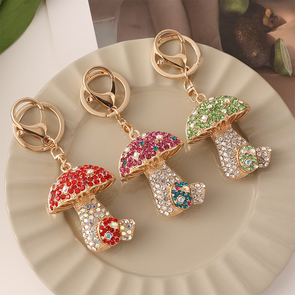 Crystal Mushroom Bag Charm Keychain - Rosered - 1
