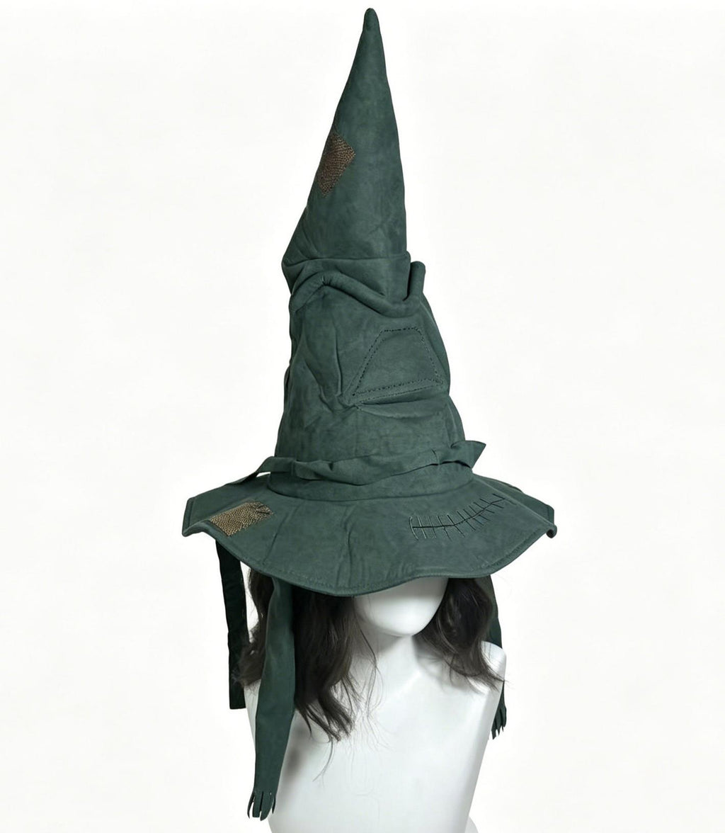 Wrinkled Wizard Witch Hat for Halloween - Green