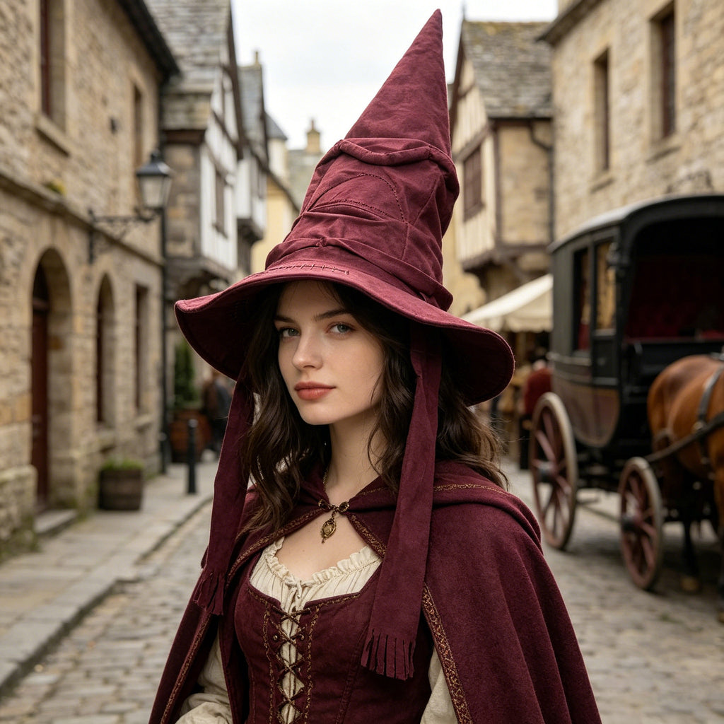 Wrinkled Wizard Witch Hat for Halloween - Red - 1