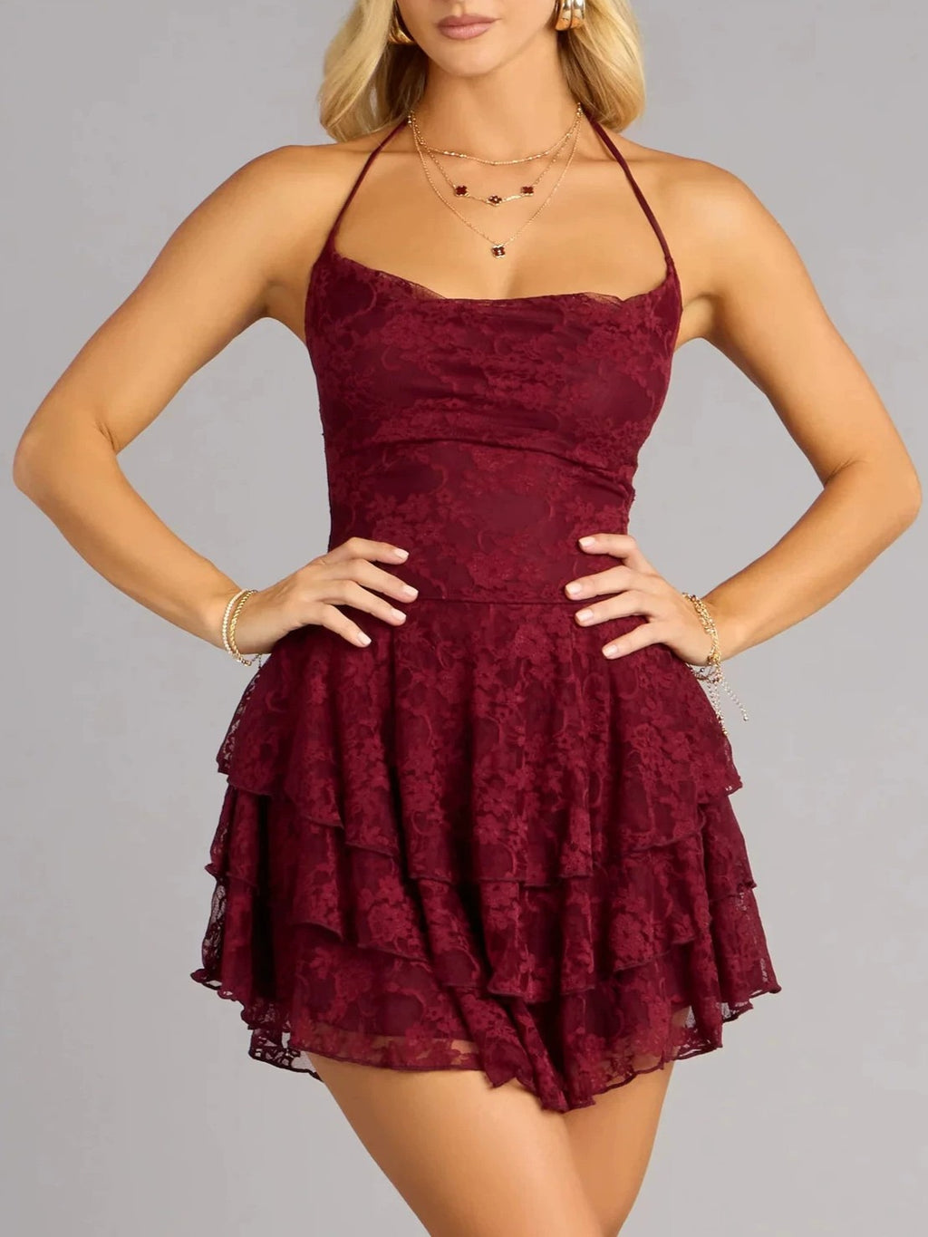 Corset Bodice Lace Ruffle Mini Dress - view 1