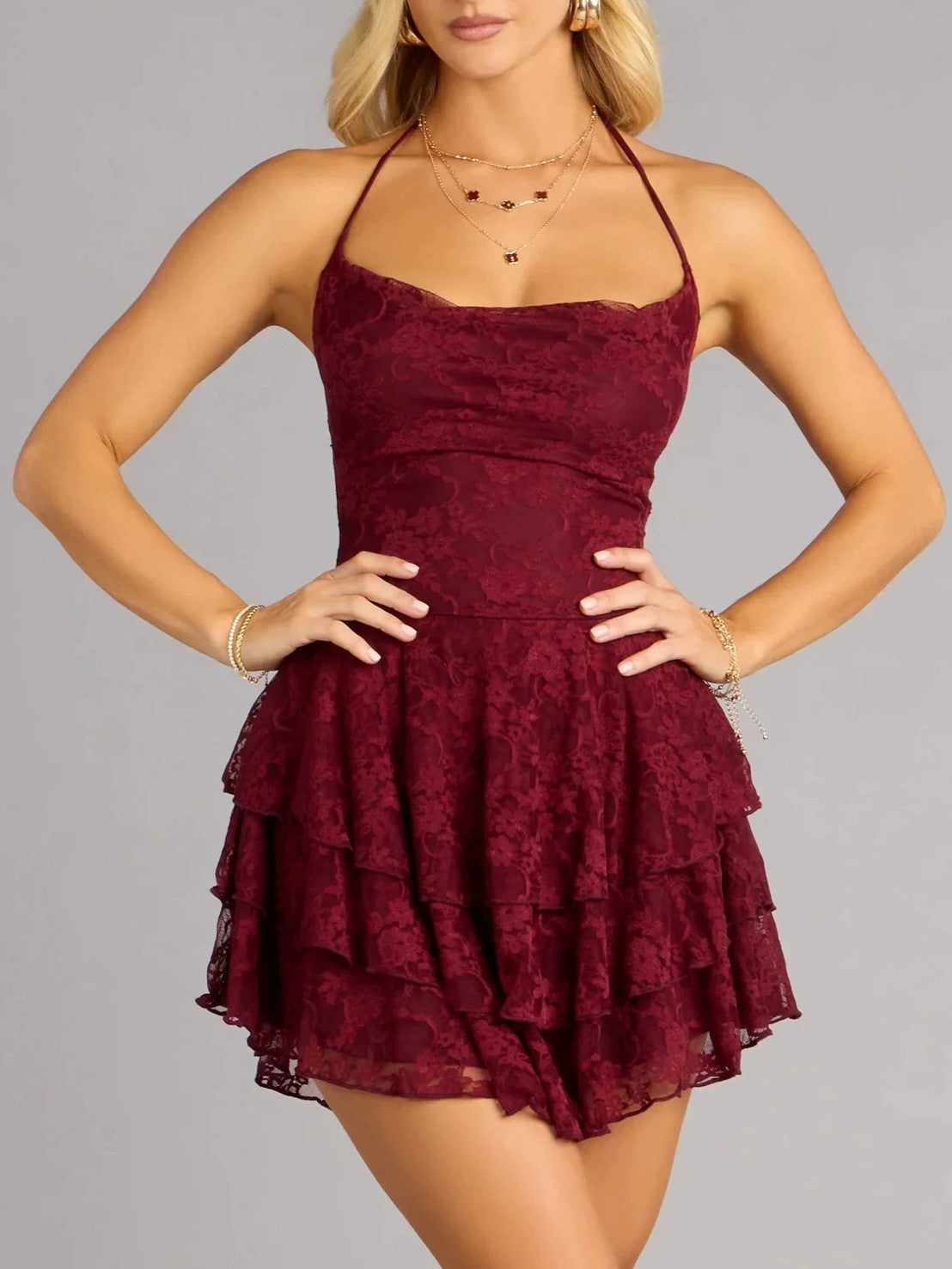 Corset Bodice Lace Ruffle Mini Dress - view 1