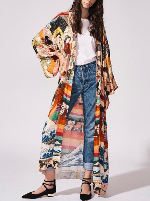 Bohemian Print Beach Cover Up Kimono - Printed
