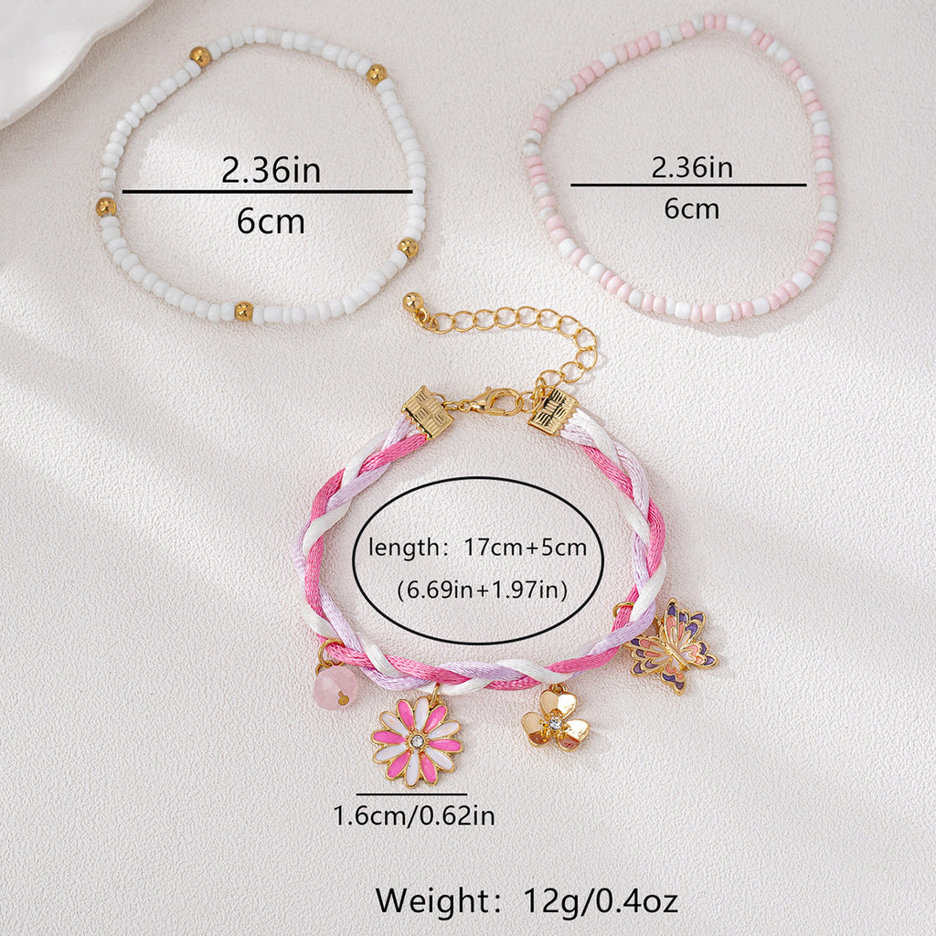 Daisy And Butterfly Charm Bracelet Stack - Color - 3
