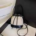 Two Tone Drawstring Mini Bucket Bag - Black