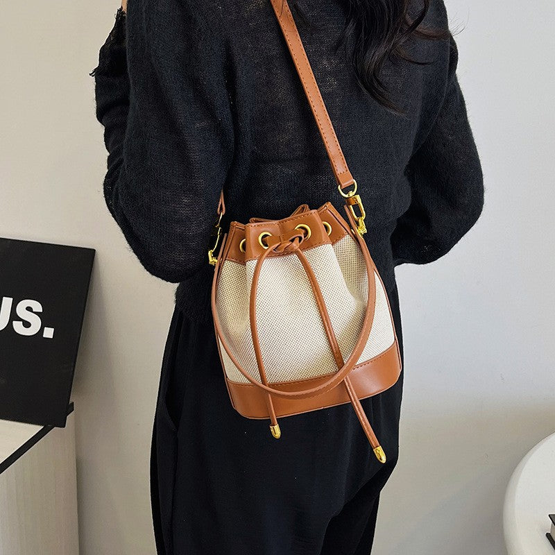 Two Tone Drawstring Mini Bucket Bag