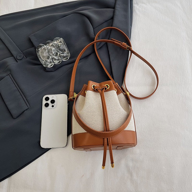 Two Tone Drawstring Mini Bucket Bag
