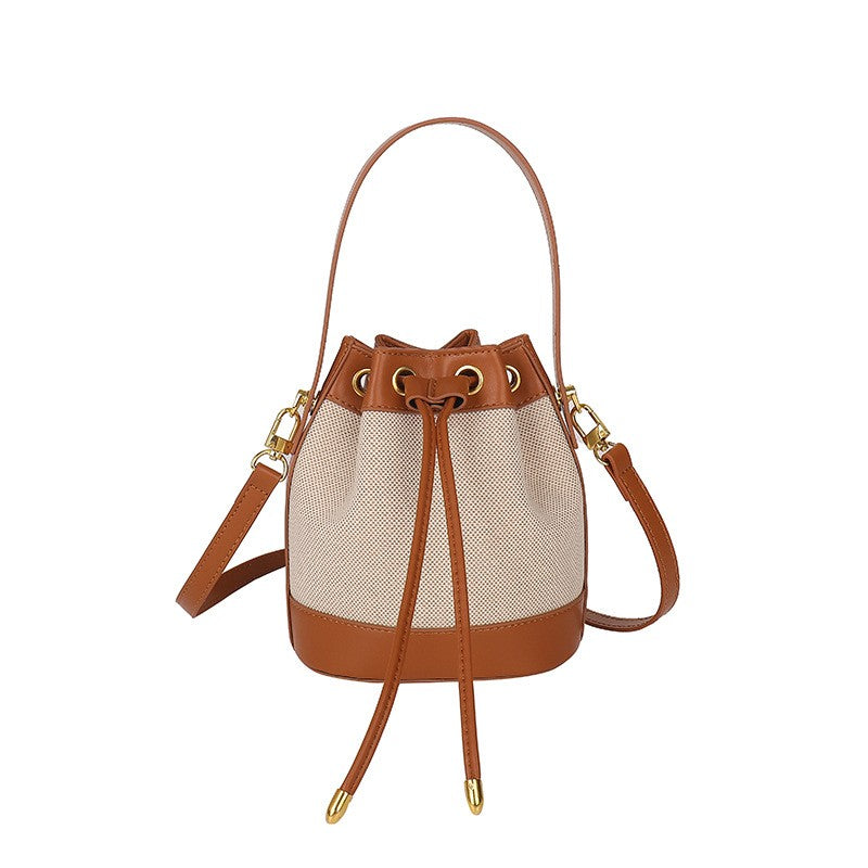 Two Tone Drawstring Mini Bucket Bag