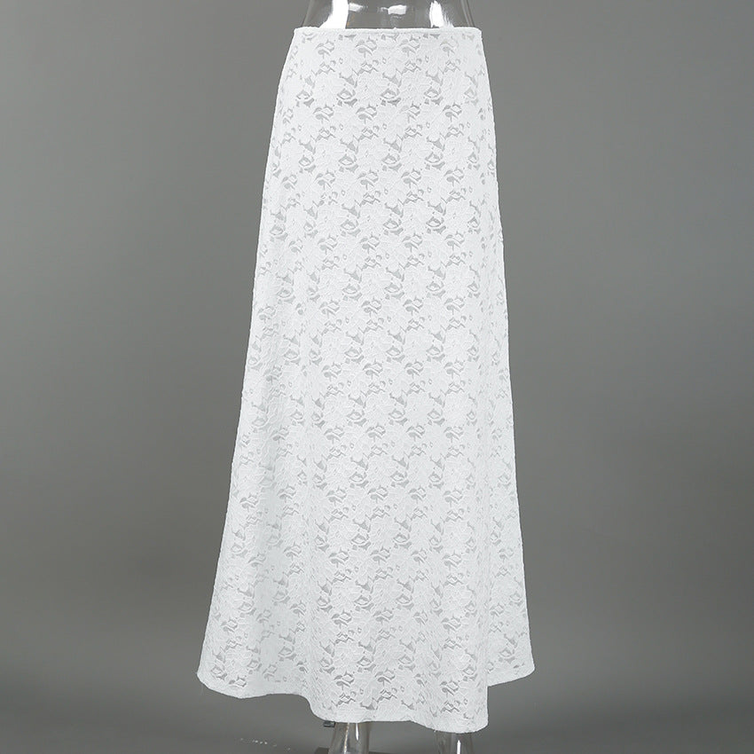 Sheer Lace Mermaid Maxi Skirt - White
