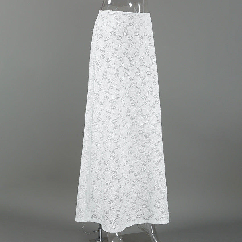 Sheer Lace Mermaid Maxi Skirt - White - 1