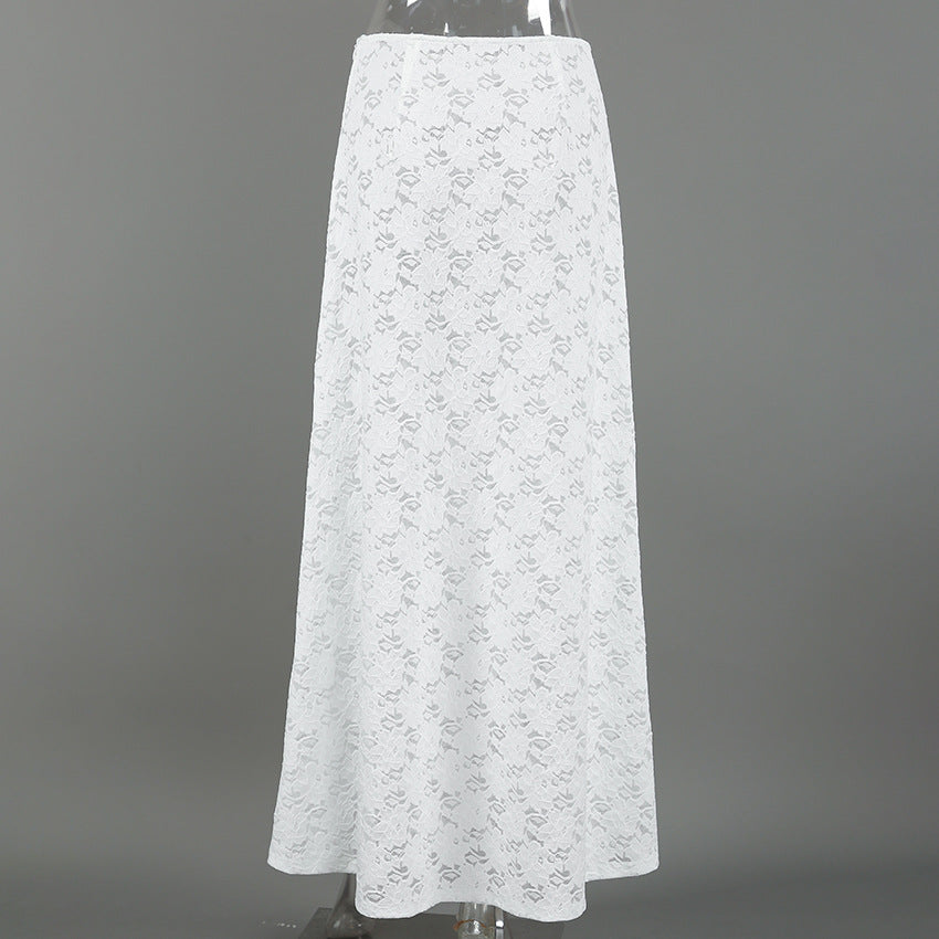 Sheer Lace Mermaid Maxi Skirt - White - 2