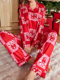Holiday Print Button Up Pajama Set - Red