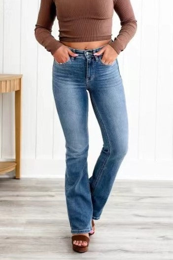 Mid Rise Stretch Bootcut Jeans - Darkblue