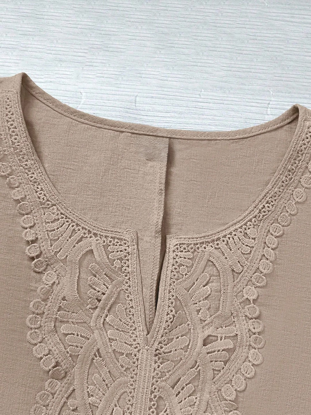 Crochet Lace V-Neck Flutter Sleeve Blouse - Apricot - 2