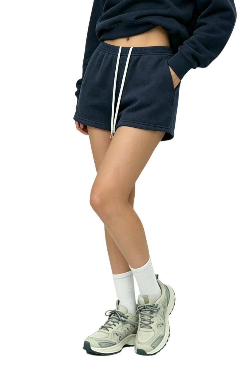 Contrast Drawstring Fleece Sweat Shorts - Navy - 1