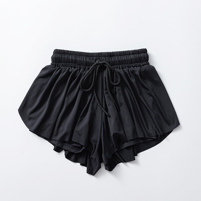 Flowy Butterfly Athletic Shorts With Liner - Black