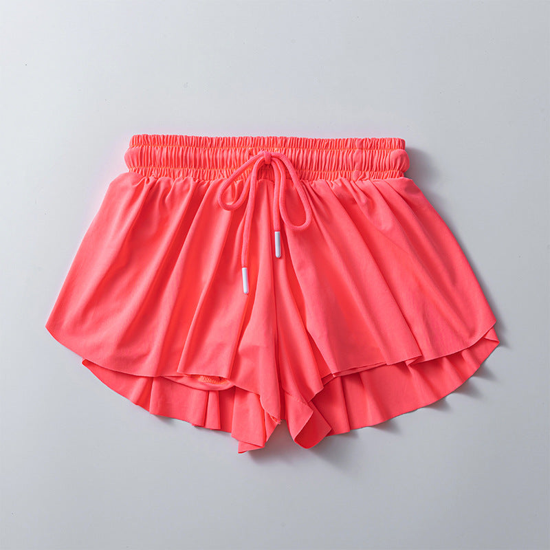 Flowy Butterfly Athletic Shorts With Liner - FieryCoral