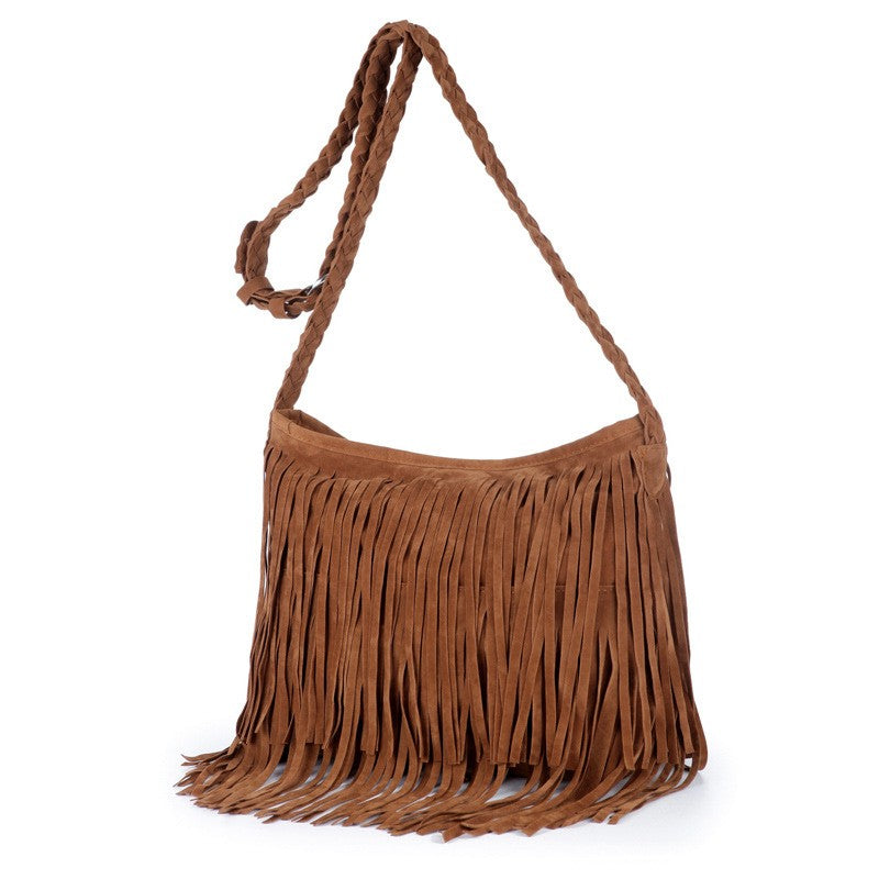 Western Fringe Faux Suede Crossbody Bag - Camel