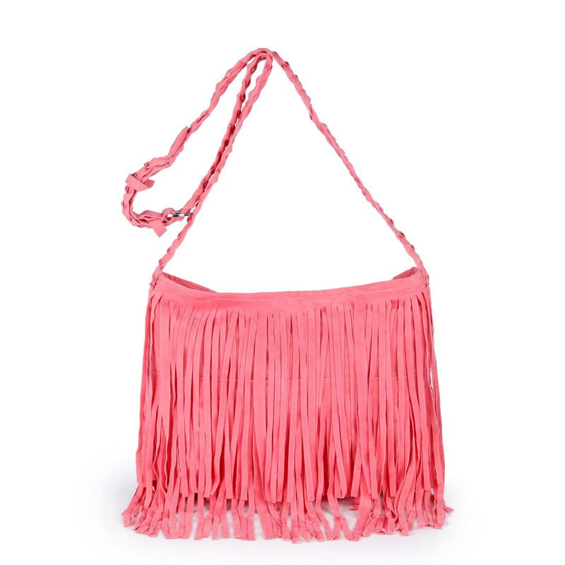 Western Fringe Faux Suede Crossbody Bag - Pink