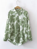 Leafy Silhouette Print Relaxed Button Shirt - Pistachio