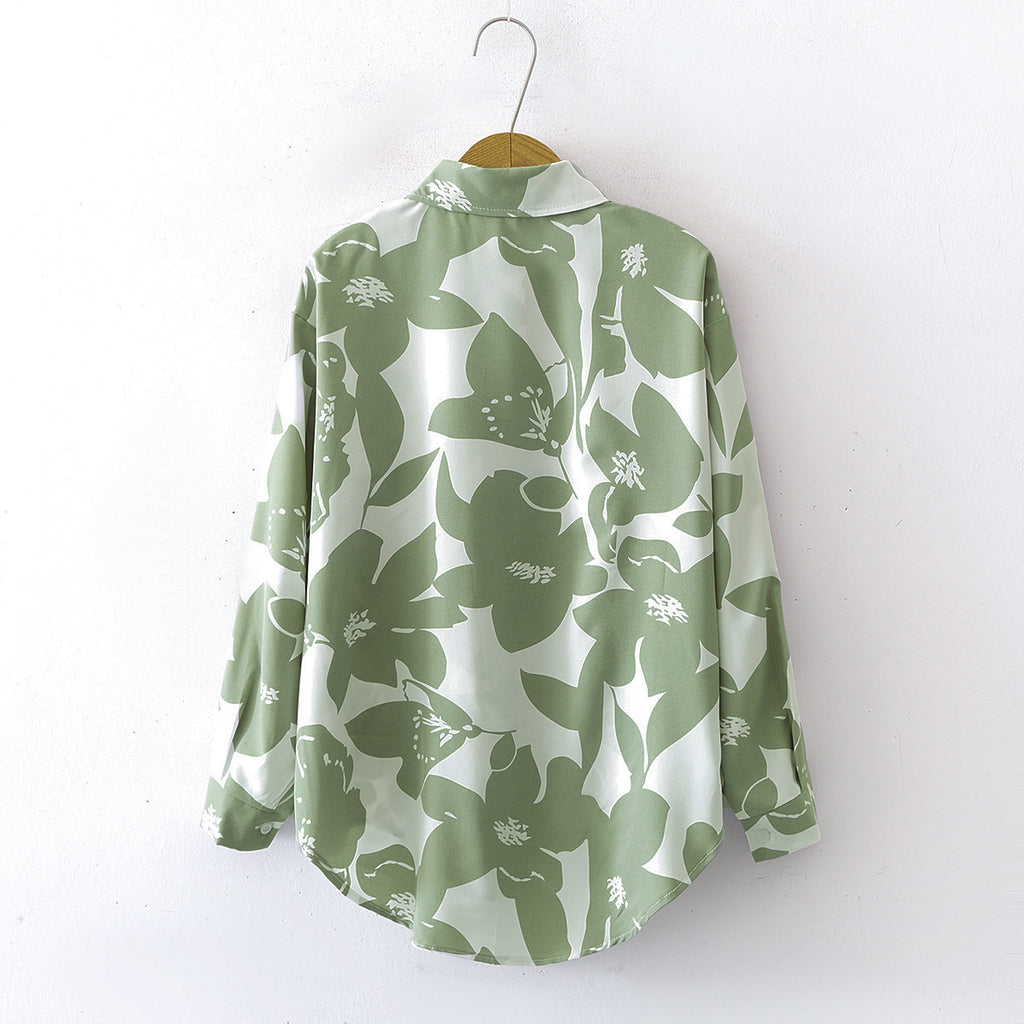 Leafy Silhouette Print Relaxed Button Shirt - Pistachio - 1