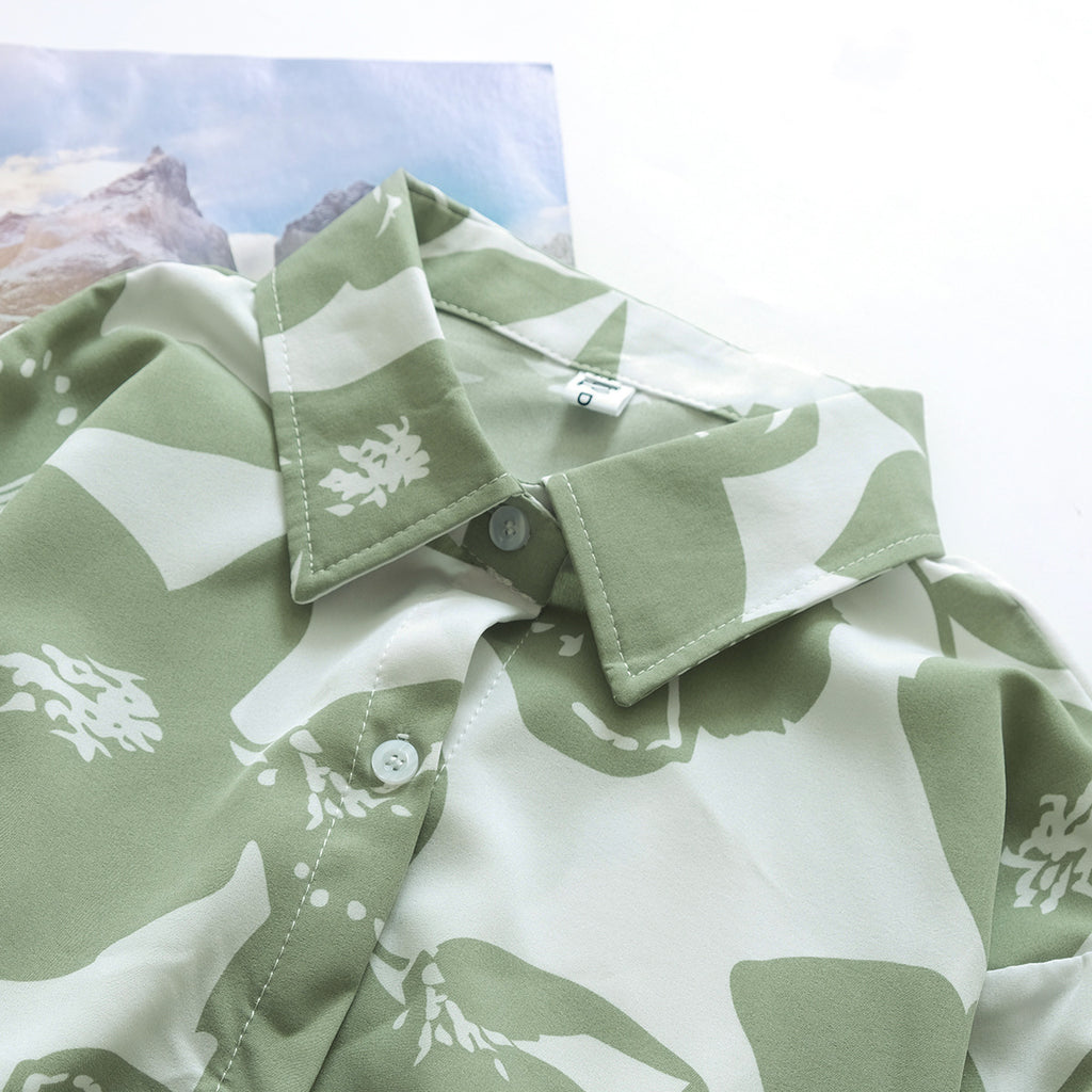 Leafy Silhouette Print Relaxed Button Shirt - Pistachio - 5