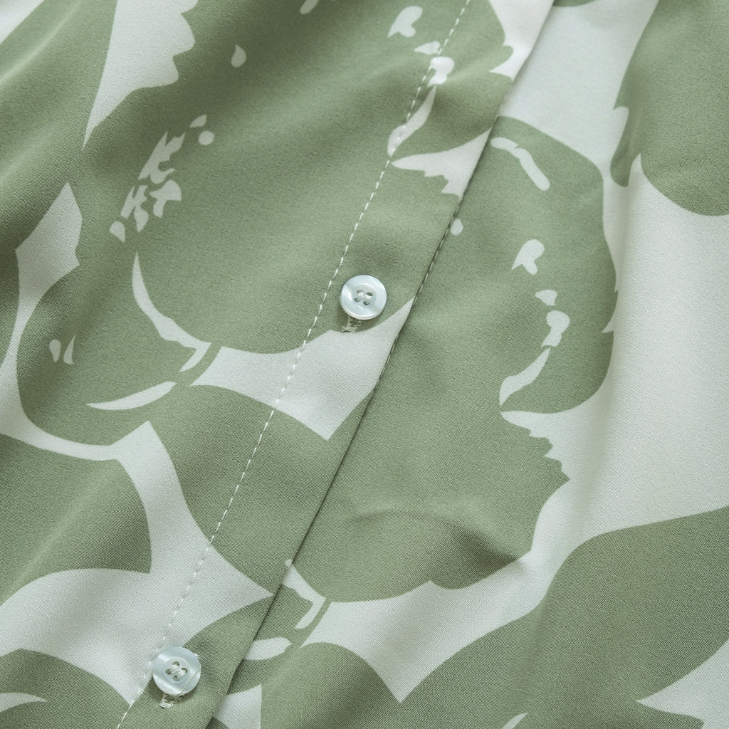 Leafy Silhouette Print Relaxed Button Shirt - Pistachio - 6