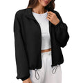 Boxy Puff Sleeve Coat With Waffle Texture - Black